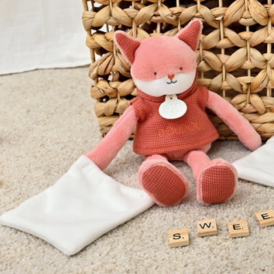 Doudou Renard rose avec mouchoir - Sweety - 25 cm