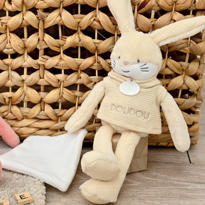Doudou Lapin beige avec mouchoir - Sweety - 25 cm