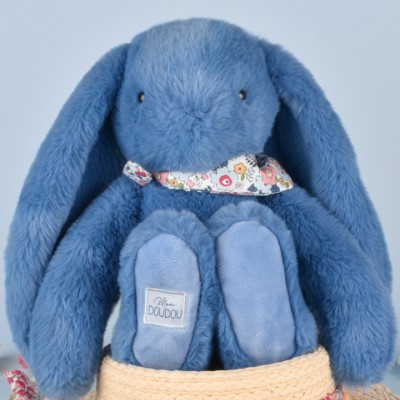Peluche lapin bleu 25 cm - Lapin Fleurette