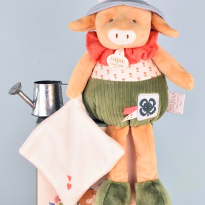 Peluche vache verte Aneth avec doudou - 28 cm