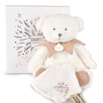 Doudou mouchoir ours Rose - 30 cm - Collection Anniversaire
