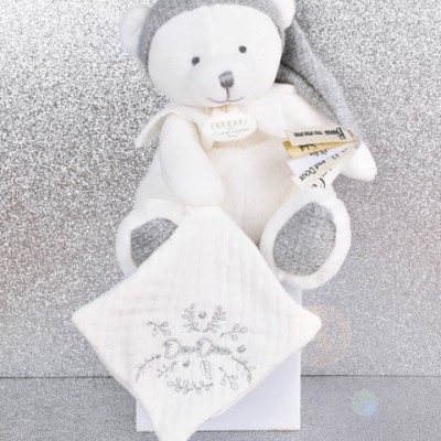 Ours en peluche Gris attache-sucette - 20 cm - Collection Anniversaire