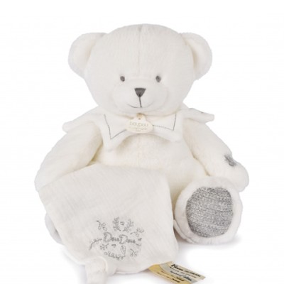 Doudou mouchoir ours Gris - 30 cm - Collection Anniversaire