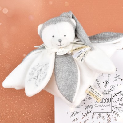 Doudou plat pétales Ours Gris - 25 cm - Collection Anniversaire