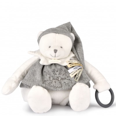 Peluche eveil Bébé Ours Gris - 30 cm - Collection Anniversaire