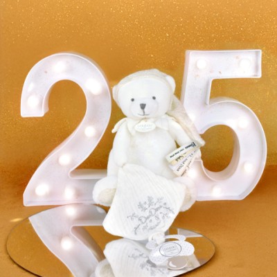 Ours en peluche Blanc attache-sucette - 20 cm - Collection Anniversaire