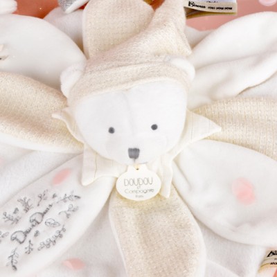 Doudou plat pétales Ours Blanc - 25 cm - Collection Anniversaire