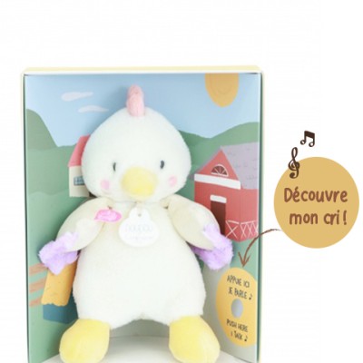 Peluche poule - 17 cm - DOUDOU de la ferme avec boite sonore