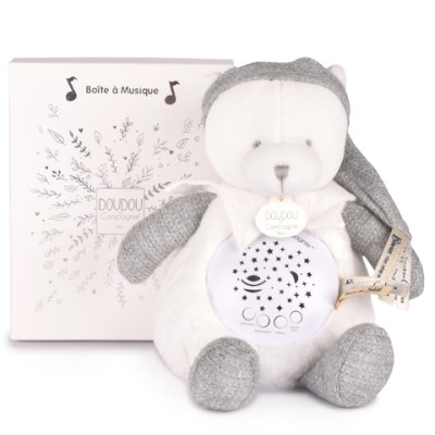 Ours veilleuse musicale projection d'étoiles gris - collection anniversaire