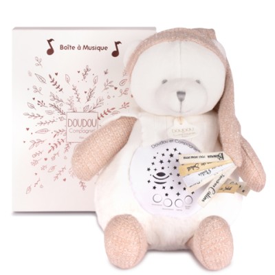 Ours veilleuse musicale projection d'étoiles - collection anniversaire - Rose