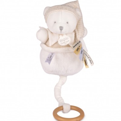 Ours boite a musique blanc - 20 cm - Collection Anniversaire