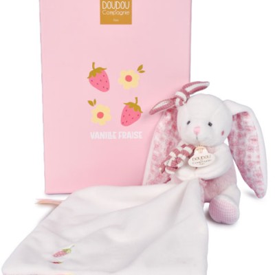 Peluche lapin avec doudou - Lapin Vanille - Fraise - 10 cm