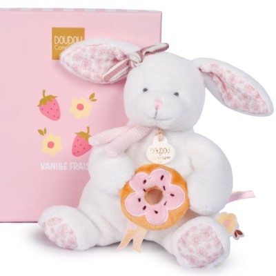Doudou lapin avec donut rose - 20 cm - Vanille Fraise