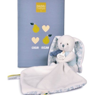 Peluche Lapin avec doudou Cœur Océan - 10 cm