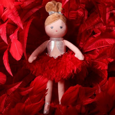 Poupée Chiffon Ballerine de Scène robe tomate rouge -  Doudou et Compagnie X Moulin Rouge - 30 cm