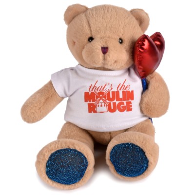 Ours en peluche avec ballon coeur et T-shirt X Moulin Rouge - 25 cm