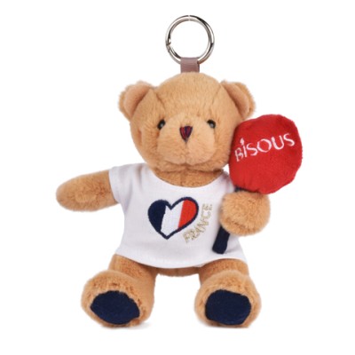 Peluche Ours beige porte cle - Bisous - 15 cm