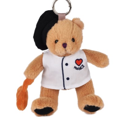 Peluche Ours beige - Porte-cle - Chef avec baguette - 15 cm