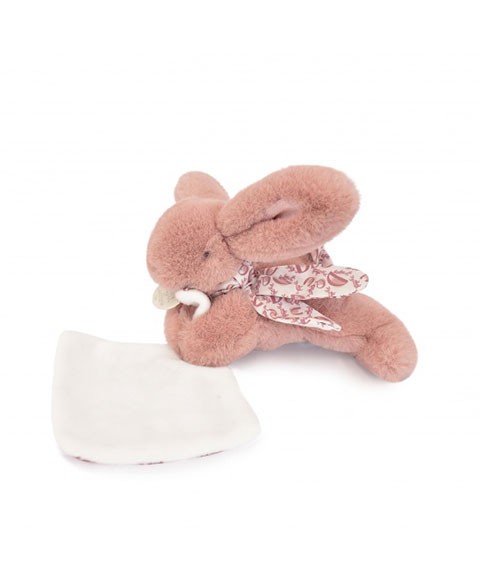 Lapin DOUDOU® - Peluche lapin Rose avec doudou assorti - 16 cm
