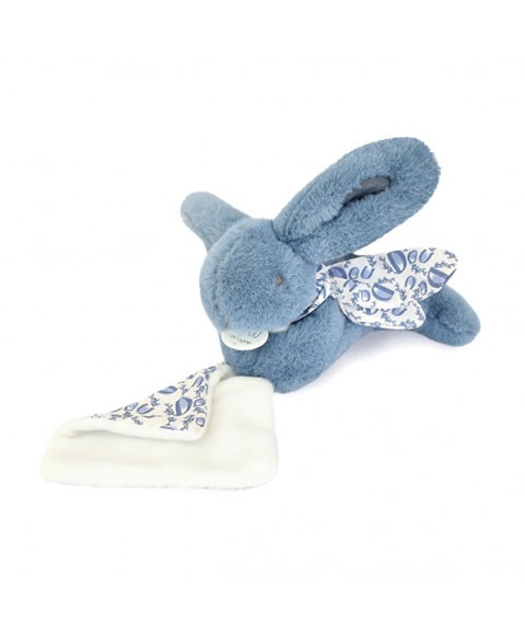 Lapin DOUDOU® - Peluche lapin Bleu avec doudou assorti - 16 cm