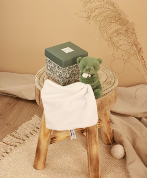 Doudou mouchoir- Mon petit ourson - Vert - 10 cm