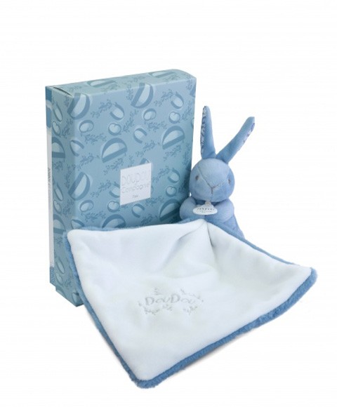 Doudou  mouchoir Lapin- 10 cm - Bleu