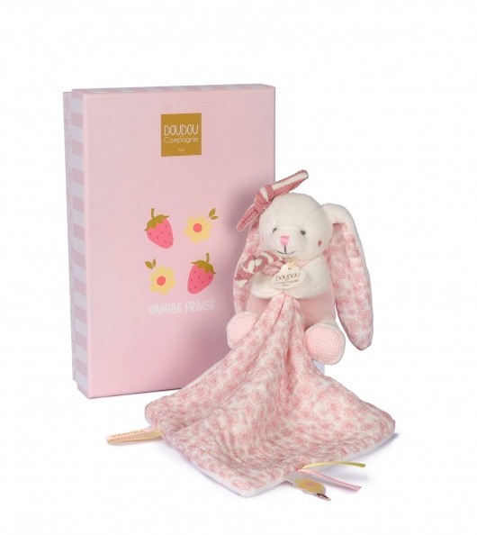 Peluche lapin avec doudou - Lapin Vanille - Fraise - 10 cm