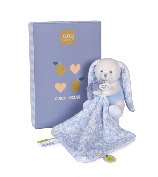 Peluche Lapin avec doudou Cœur Océan - 10 cm