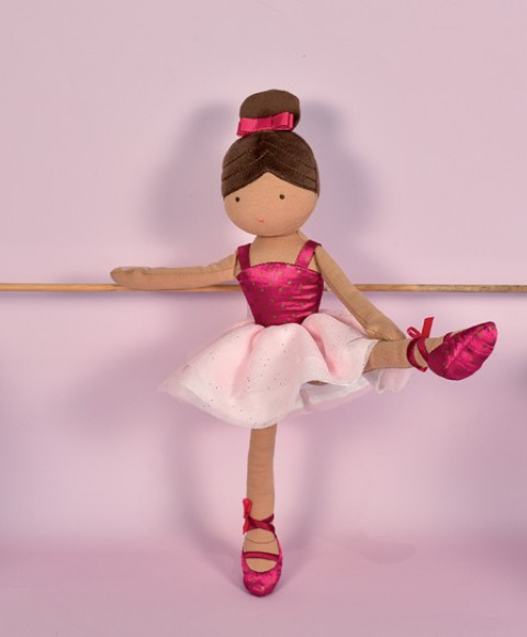 poupée danseuse avec chignon brun, tutu rose clair, justaucorps et chaussons fuschia - Jolijou