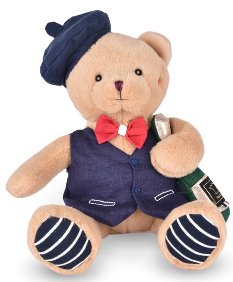 Peluche Ours beige- Célébration avec bouteille de champagne