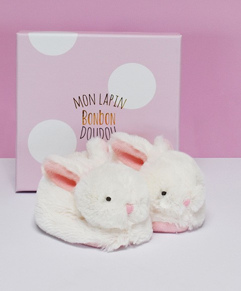 chaussons en peluche lapin roses