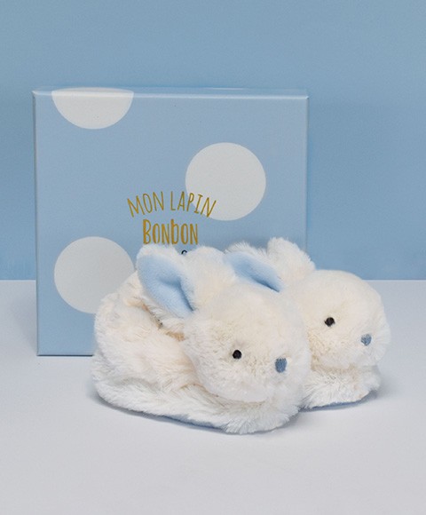 chaussons en peluche lapin bleu