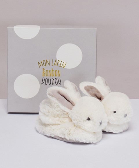 chaussons bébé lapin en peluche gris