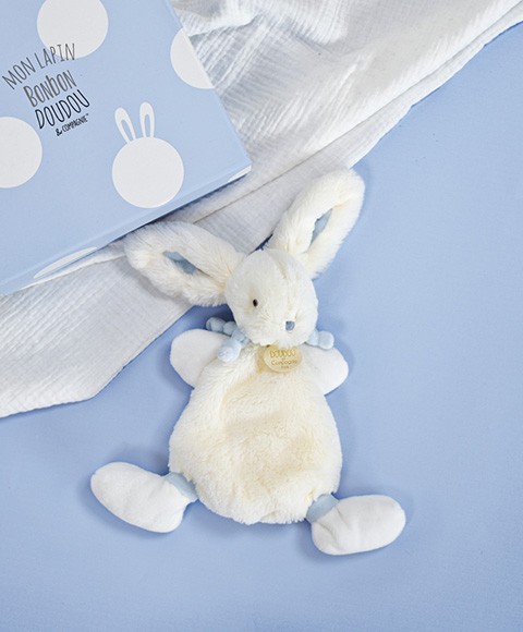 doudou plat lapin bonbon bleu