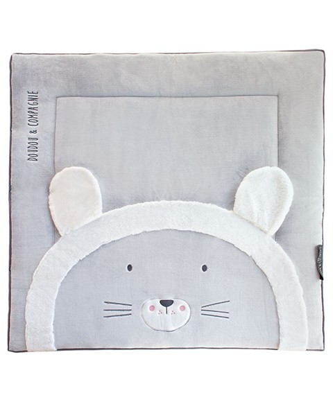 tapis carré lion gris et balnc