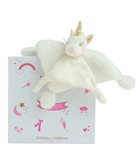 doudou plat licorne blanche et dorée