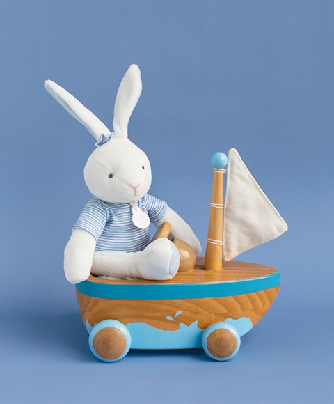Peluche lapin bleu et blanc