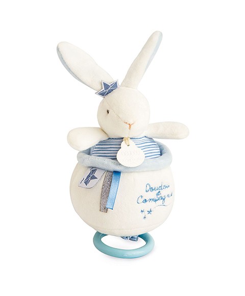 boite à musique lapin matelot bleu et blanc