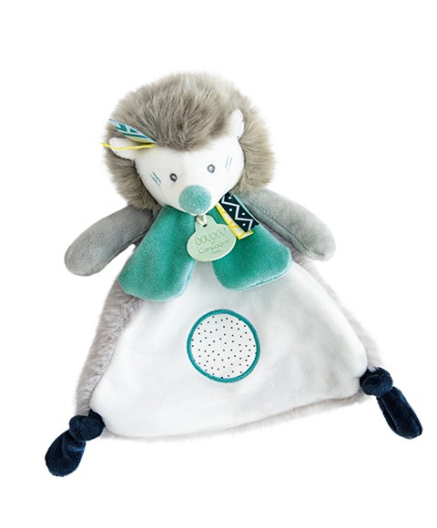 Doudou plat Hérisson gris et blanc Tiwipi