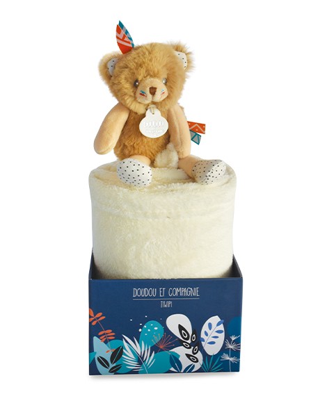 couverture polaire bébé écrue et peluche ours marron