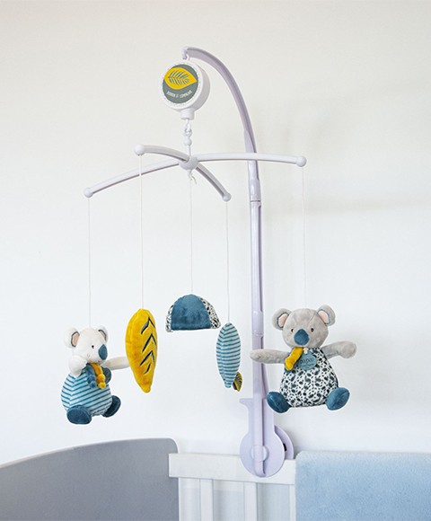 mobile musicale koala bleu et jaune
