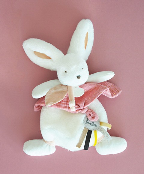 doudou lapin plat écru et terracotta