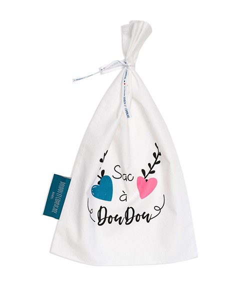 dac à doudou en coton blanc imprimé message
