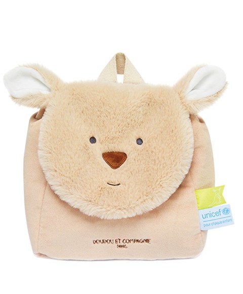 sac à dos en peluche tête kangourou beige