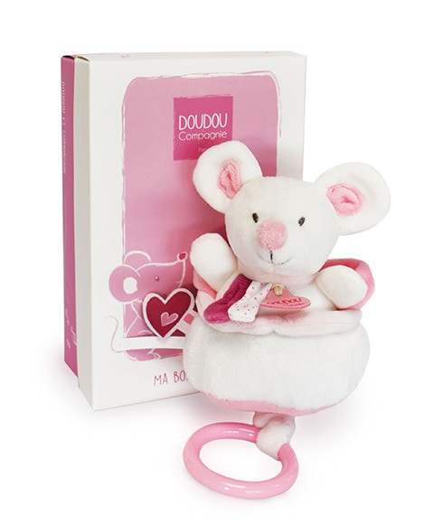 peluche musicale souris avec tirette rose