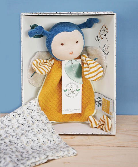 doudou attache tétine abeille avec lange pour accrocher la tétine