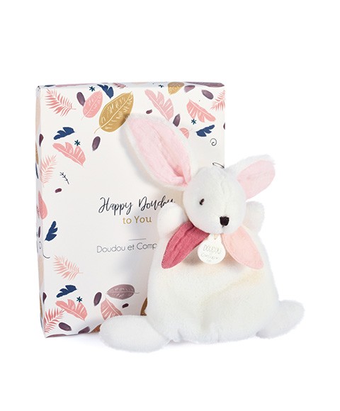 mini doudou plat lapin écru et rose