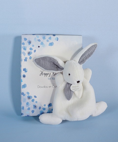 mini doudou plat lapin écru et gris
