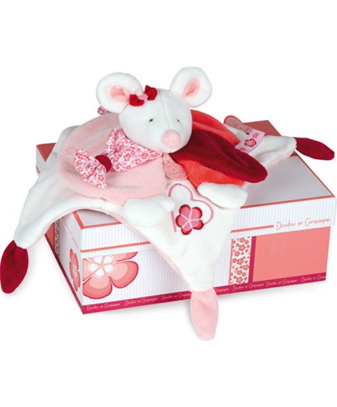 Doudou plat souris blanche- Clémentine  et orange