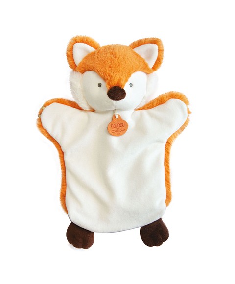 marionnette à main renard roux en peluche